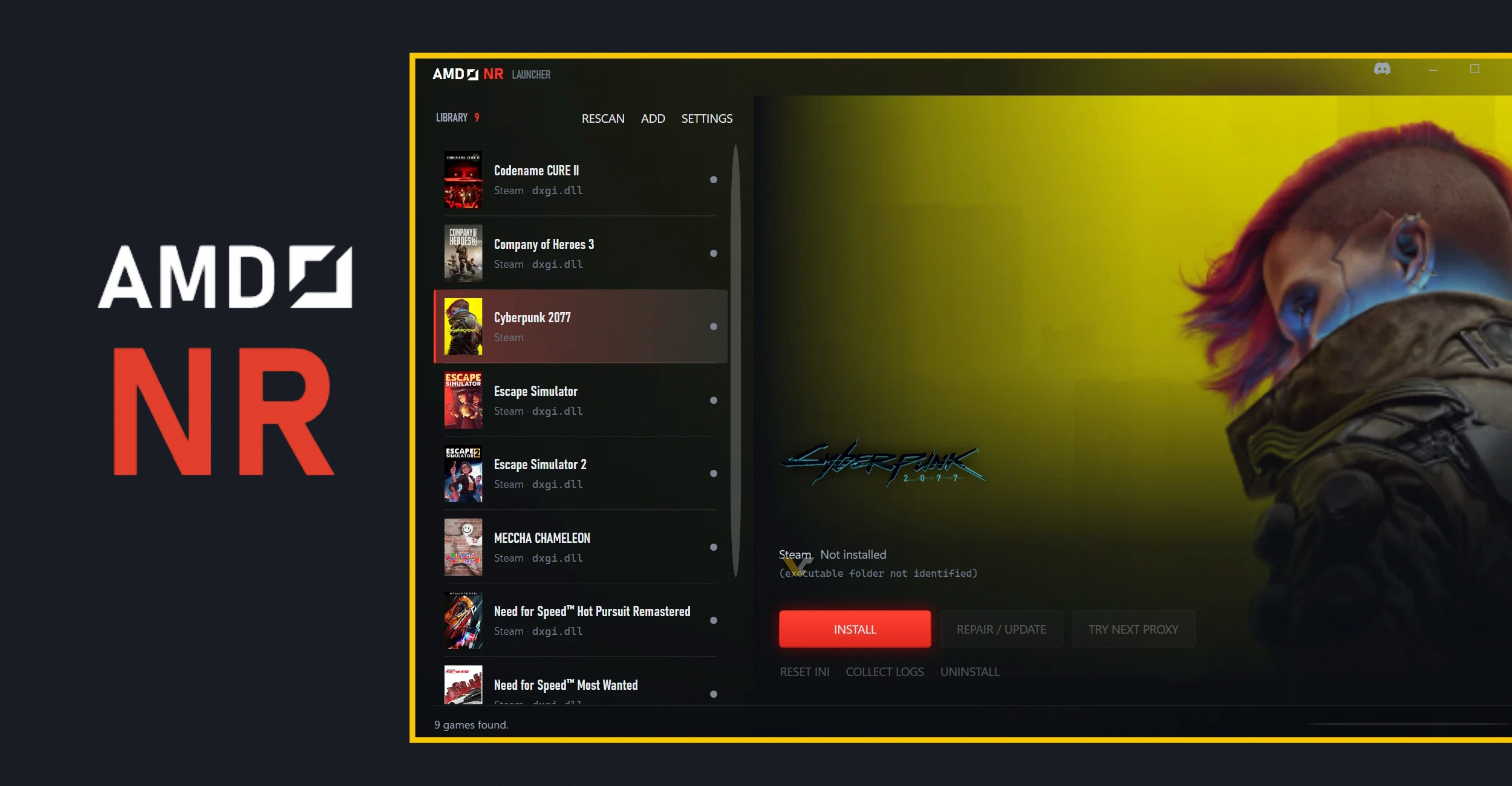 screenshots amd nr launcher library, Cyberpunk 2077, INSTALL, dxgi.dll