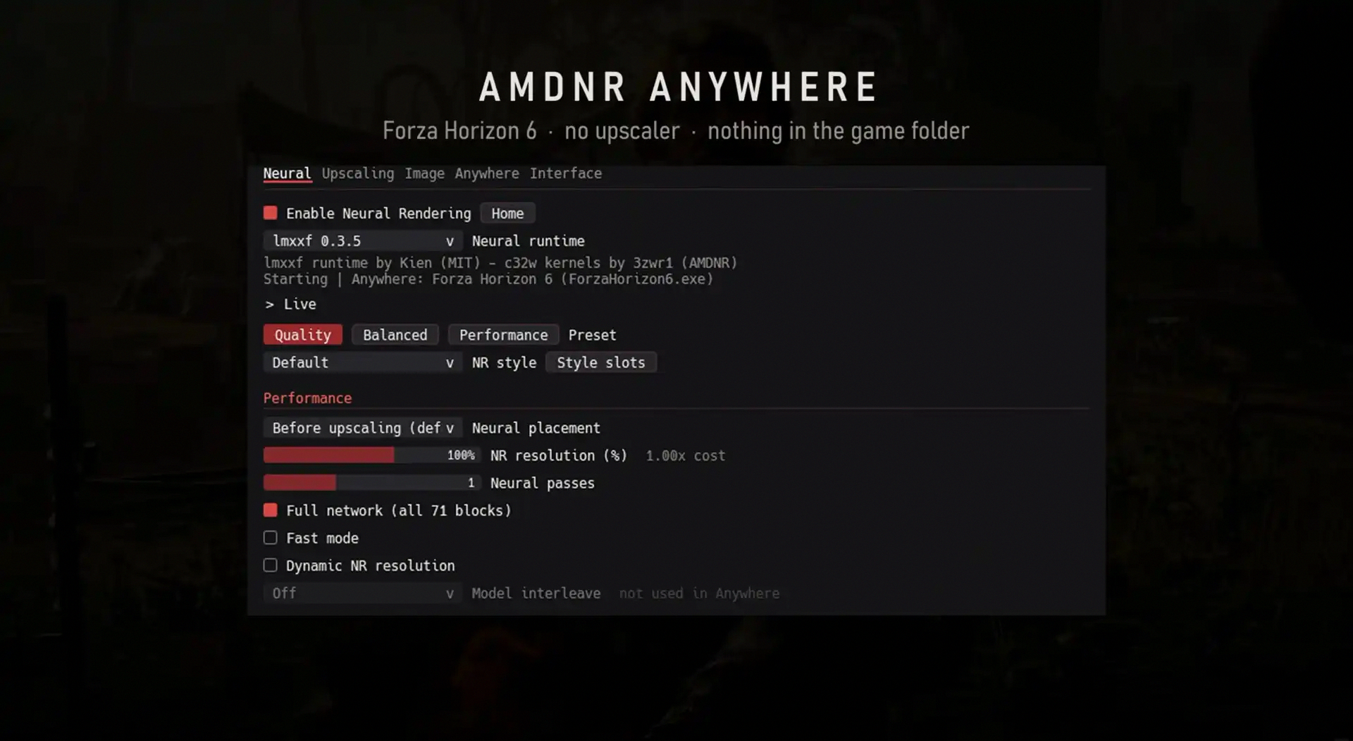 screenshots amdnr anywhere neural menu in Forza Horizon 6