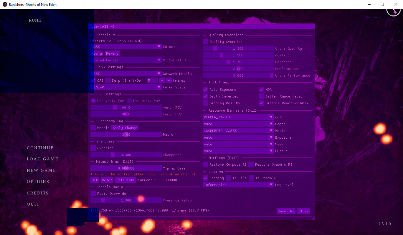 screenshots optiscaler nr overlay in Banishers Ghosts of New Eden, XeSS menu