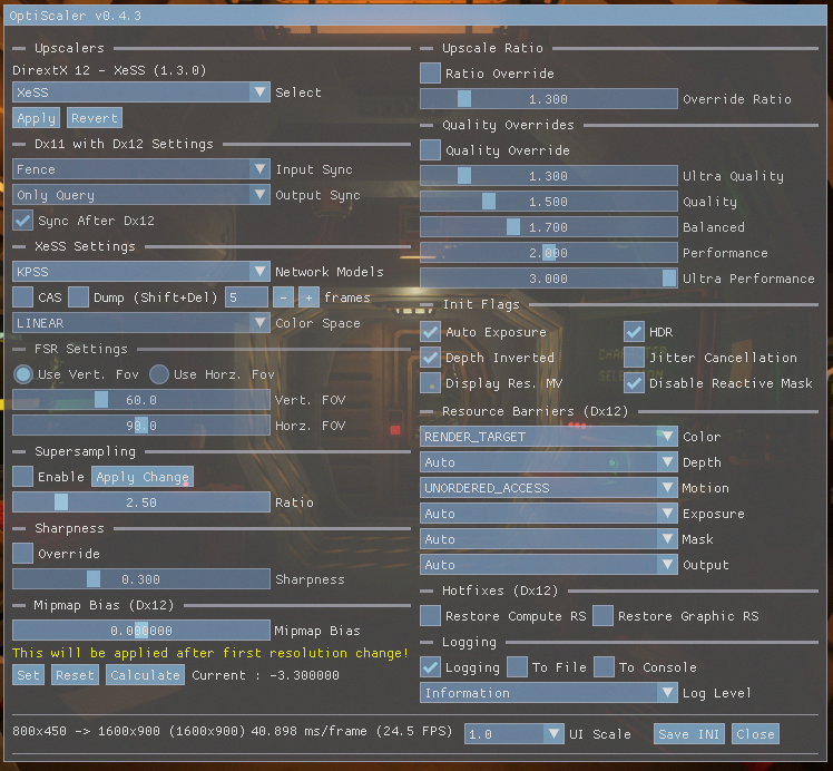 screenshots optiscaler v0.4.3 menu UI scale