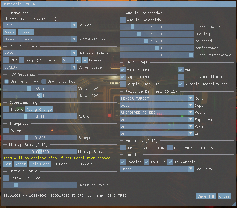 screenshots optiscaler nr v0.4.1 upscaler page